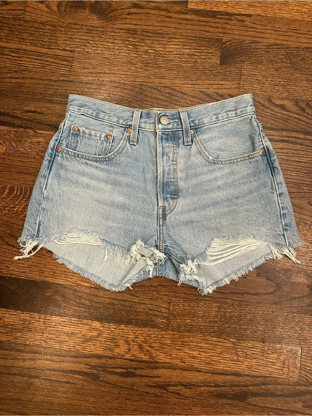 Light Blue Distressed Denim Shorts